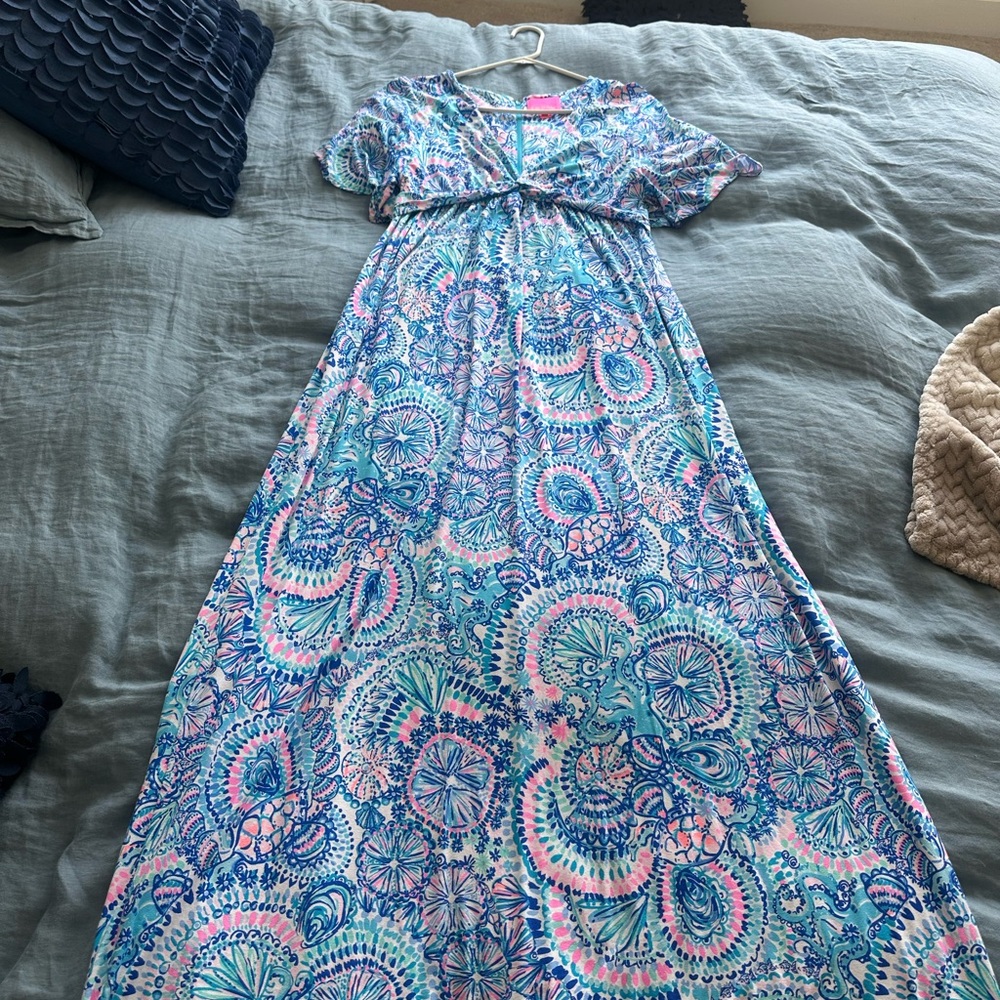 Lilly Pulitzer Blue and Pink Floral Maxi Dress size 12